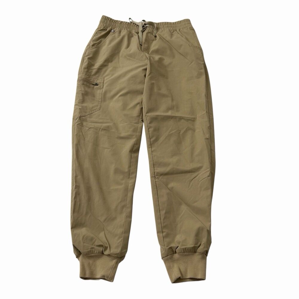 Figs Zamora Jogger Scrub Pants Womens Small Tan High Rise Technical PO 2157